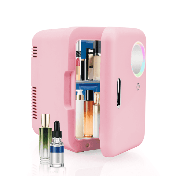 Cobectal Mini Fridge for Skincare, Mini Cooler/Skincare Fridge 4L Compact Refrigerator with LED Mirror, Pink