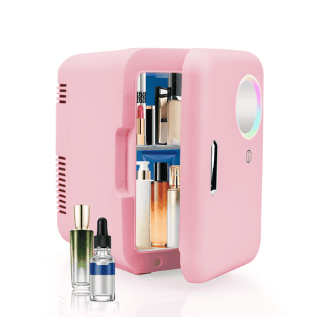 Cobectal Mini Fridge for Skincare, Mini Cooler/Skincare Fridge 4L Compact Refrigerator with LED Mirror, Pink