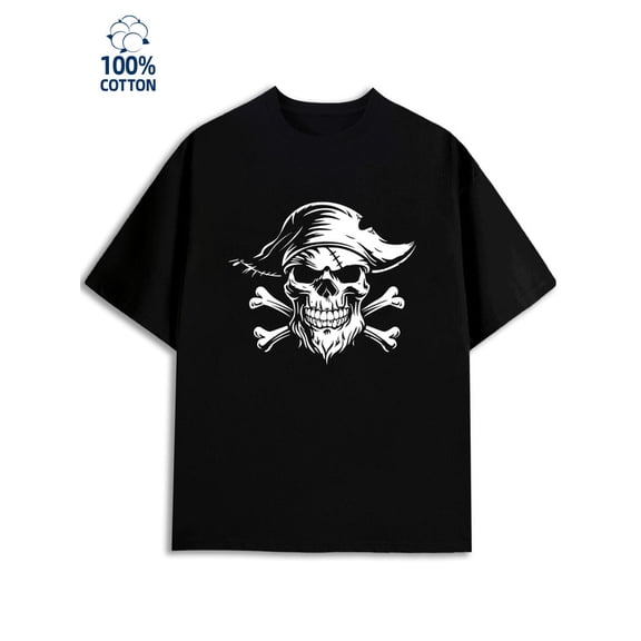 Pirate Skull Tee men's 180G 100% Cotton black Classic Unisex Shirt Graphic tshirts Basic Unisex Shirt Short Sleeve tshirts Fashion Unisex Shirt Printed tshirts Trendy Unisex Shirt Cotton tshirts