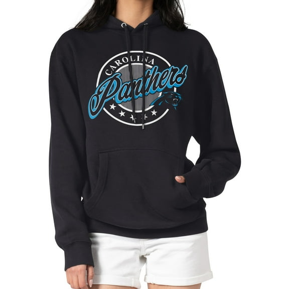 Women's G-III 4Her by Carl Banks Black Carolina Panthers Pinstripe Circle Fleece Pullover Hoodie