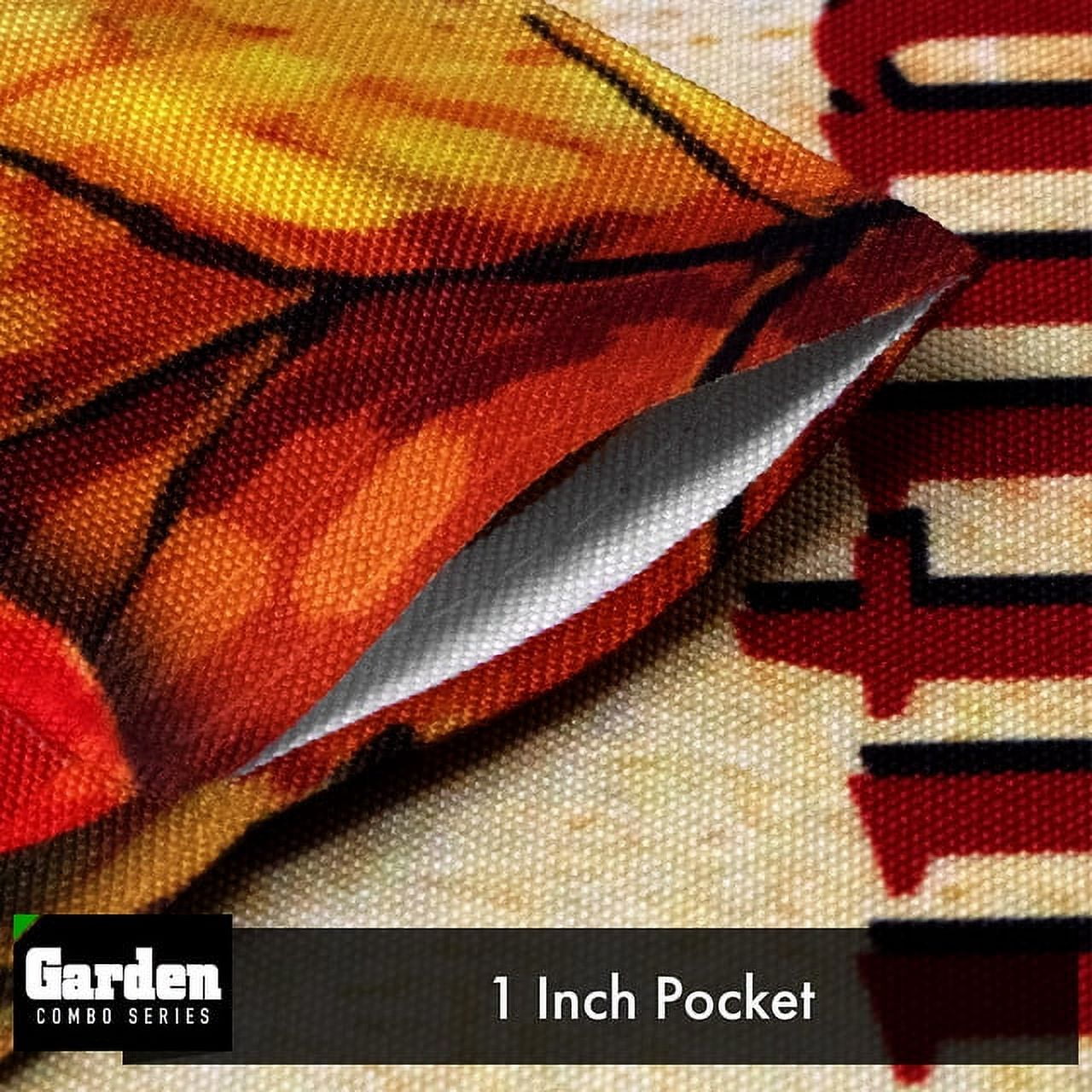 G128 Combo Pack: Garden Flag Stand Black 36x16IN & Garden Flag Autumn Greetings Large Maple Leaf 12x18IN