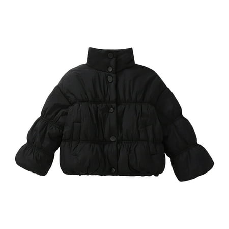Kids Winter Coats Puffer Jacket Girls Black Jacket Zip up Long Sleeve Thicken Waterproof Jacket Kids 4-5 Years Jacket Girls
