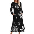 thumbnail image 1 of Pisexur Robes de Noël pour Femmes Mode Xmas Imprimé Graphique Fête Vacances Robes Décontractées Col Rond Manches Longues Robe Fluide à Étages Robe Maxi Automne Longues Robes pour Femmes avec Poches, 1 of 4