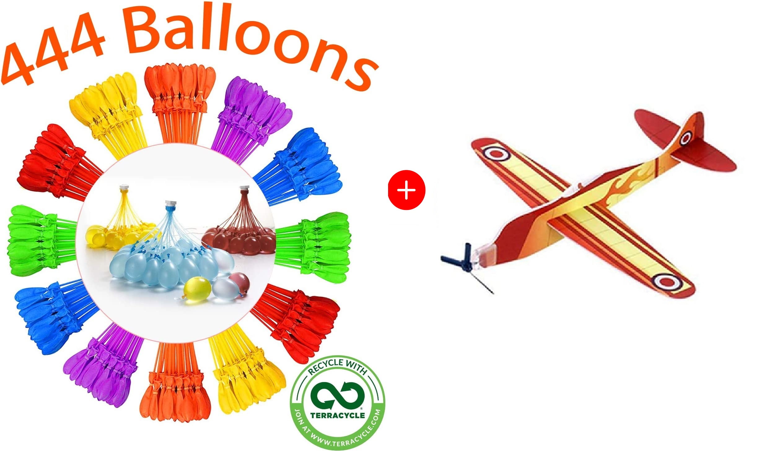 Magic Water Balloons 444 PCS 12 Bunches Self-Sealing Balloons style Water Balloons self tie - BONUS: Included Glider Plane!
