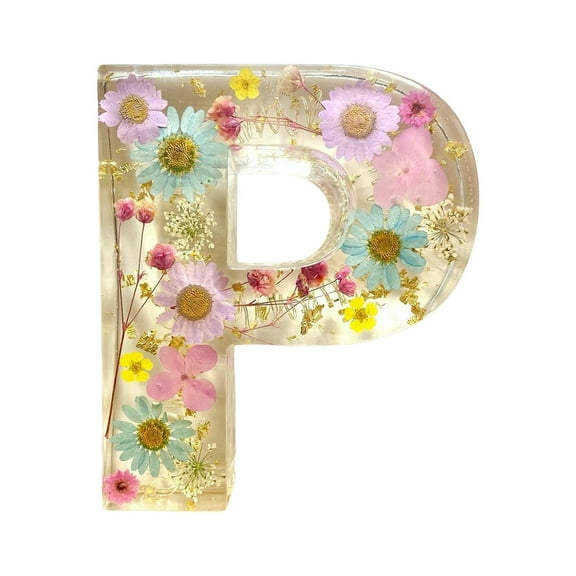 Tkrady Floral Resin Night Light, Floral Resin Letter, Floral Resin Nightlight Pressed Flower Resin Letters with LED Light for Mother, Wife, Birthday Gift for Her, Mother's Day (letter P)
