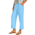 thumbnail image 4 of BRGZLK Cotton Linen Capri Pants Women Casual Wide Leg Pants Comfy Elastic Waist Lounge Cropped Beach Boho Trousers, 4 of 7