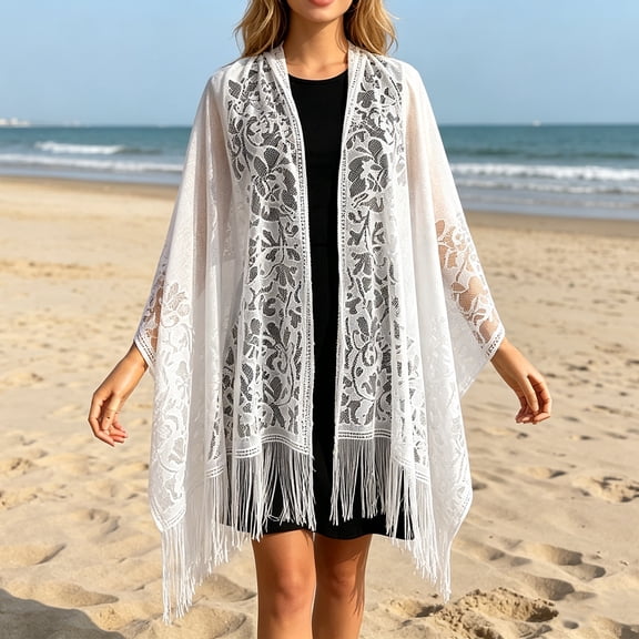 Lace Floral Shawls and Wraps for Women Evening Formal Dresses Wedding Bridal Shawl Scarf White One Size