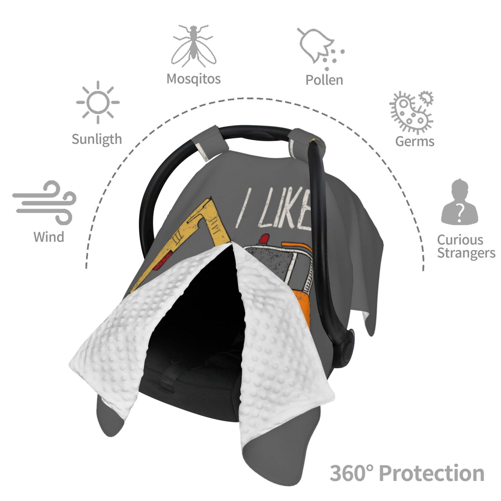 Car Seat Cover Baby - I Like Big Digger Breathable Infant Car Seat Cover for Baby Carseat, Lightweight Comfort Baby Essentials Must Haves Newborn Stuff for Girl Boy