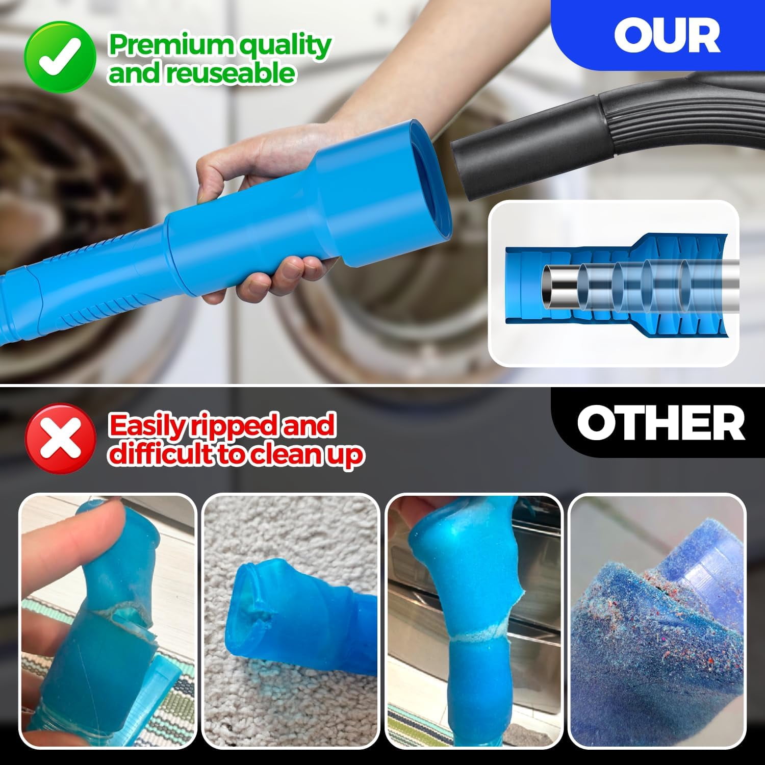 2 Pieces Dryer Vent Cleaner Kit, Lint Vacuum Attachment and Flexible Brush, Hose Attachment,Blue
