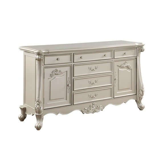 Bently Dresser, Champagne Finish, with Six Ample Drawers and Two Cabinet Spaces, for Bedroom