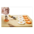 thumbnail image 4 of Vegetable Cutters Shapes Mini Cookie Stamp Stainless Steel Cookie Mold With Wood Handle For Baking Cookies Pastry Dough Press Fruit Carving Tool Sliver(Flower) 6*1*1 In, 4 of 4