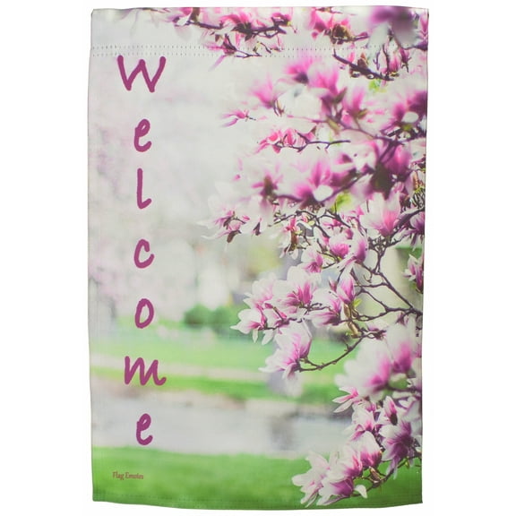Flag Emotes - Double Sided Garden Flag - Pink Dogwood Tree Welcome
