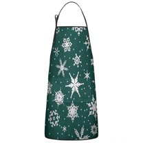 Green Christmas Snowflake Pattern Apron-Garden Aprons for Women with Pockets-Cotton Linen Waterproof Kitchen Cooking Gardening Aprons Adjustable for Kitchen,Cooking,BBQ and Salon 33"x27"