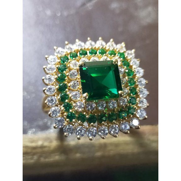 Big Cocktail Ring With Princess Emerald Moissanite Diamond, Antique Emerald Engagement Rings,Wedding Ring