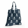 thumbnail image 2 of Pirates Fabric Shopping Tote, Jolly Roger Pattern in Classic Nautical Colors Dangerous Halloween Character, Portable and Foldable Bag to Keep in Pocket Bag Purse & Car, Dark Blue White, by Ambesonne, 2 of 4
