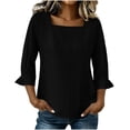 thumbnail image 2 of Women's Solid V-Neck Long Sleeve Casual Top with Three-Quarter Sleeve, 2 of 8