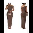 thumbnail image 3 of Vestido Elegante de Verano para Mujer, de Corta, Ajustado, para Cóctel, Graduación, con Hombros Descubiertos y Corte Oblicuo. Caqui XXL, 3 of 7