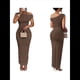 thumbnail image 3 of Vestido Elegante de Verano para Mujer, de Corta, Ajustado, para Cóctel, Graduación, con Hombros Descubiertos y Corte Oblicuo. Caqui L, 3 of 7