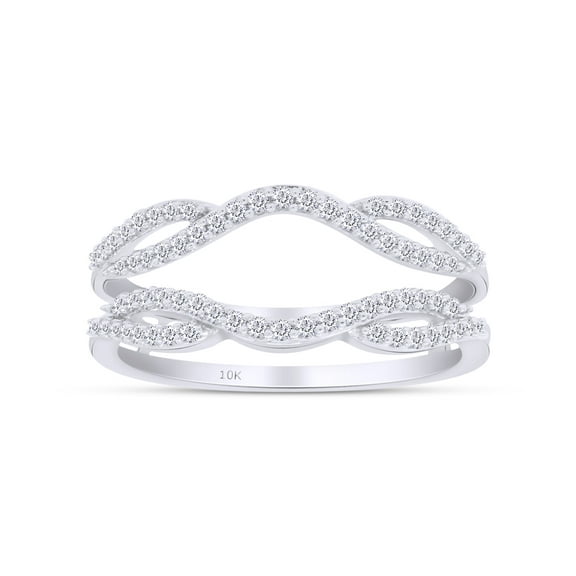 AFFY White Natural Diamond Solitaire Enhancer Guard Engagement Ring in 10k White Gold (1/3 Cttw)