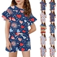 thumbnail image 5 of Grblisyd 4th of July Outfits for Girls Patriotic Summer Ruffle Short Sleeve Shirts Top and Drawstring Elastic Waist Shorts Set, 5 of 5