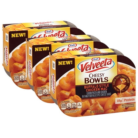 (3 Pack) Kraft Velveeta Cheesy Bowls Buffalo Style Chicken Mac, 9 oz