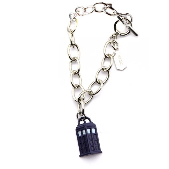 Pulsera con dijes Doctor Who TARDIS 1/2 con logotipo de DW