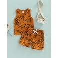 thumbnail image 2 of Liacowi Baby Boys Ribbed Outfits Set, Dinosaur Print Tank Top with Elastic Waist Shorts Summer Clothes, 2 of 8