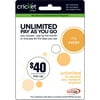 Cricket $40 Top-Up PAYGo Prepaid Card