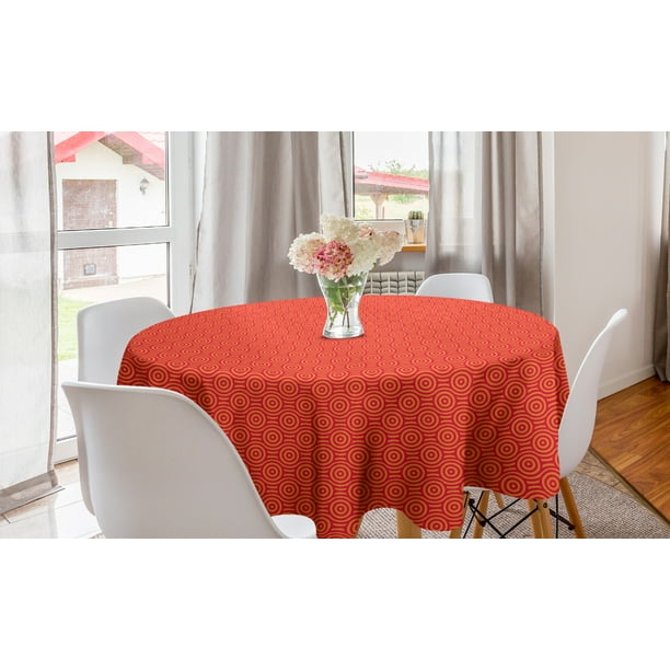Asian Round Tablecloth Retro Geometric Motif Circles Spiraling In Traditional Chinese Folk Abstract Circle Table Cloth Cover For Dining Room Kitchen Decor 60 Dark Orange And Red By Ambesonne Com Asian Round Tablecloth Retro Geometric, Chinese Round Table Furniture Cover