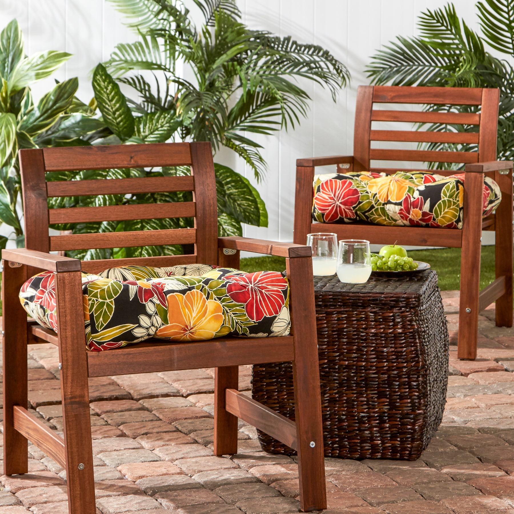 Greendale Home Fashions Tufted Outdoor 20'' x 20'' Seat Cushion, Set of 2, Aloha Black