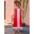thumbnail image 4 of Women Bohemian Floral Dress Summer Casual Color Block Maxi Beach Overall Dress Coverups Red M, 4 of 8