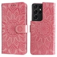 thumbnail image 3 of Cutyskin Case for Samsung S21 Ultra, Wallet Case,PU Leather Flip,Kickstand,Double Magnetic Clasp,Embossed Mandala Flower Lanyard Protective PU Leather Cover for Samsung Galaxy S21 Ultra, Rosegold, 3 of 12