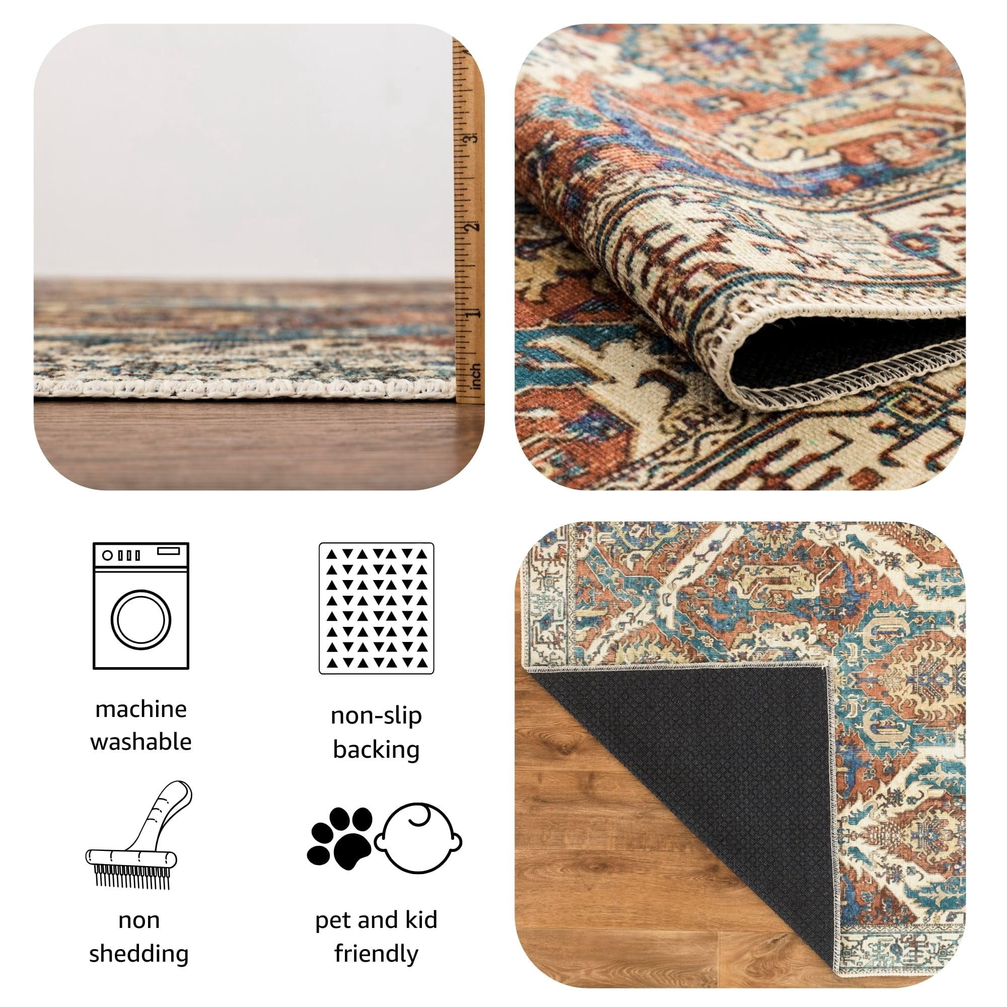 Keen Home Design Machine Washable Area Rugs with Non-slip Backing, Ideal for Hallway, Living Room, Bedroom, Kitchen and Laundry Room, Vintage Moroccan and Low Pile Rug - ( 9' x 12' )