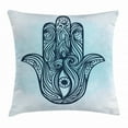 thumbnail image 1 of Hamsa Throw Pillow Cushion Cover, Ornate Hand Drawn Hamsa Popular Arabic and Old Amulet with Curly Swirled Lines, Decorative Square Accent Pillow Case, 20 X 20 Inches, Dark Blue Aqua, by Ambesonne, 1 of 2