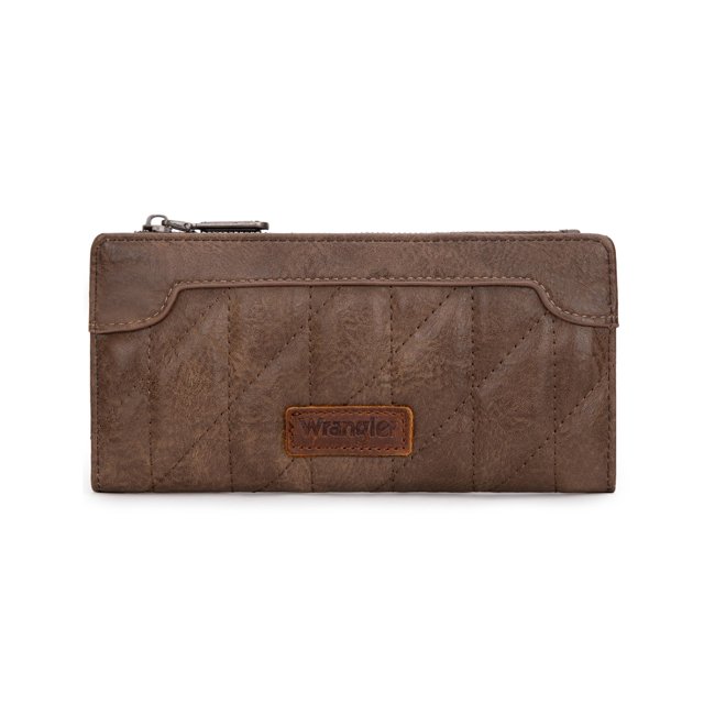 Wallet Wrangler Slim con pliegue doble acolchado para mujer, piel vegana