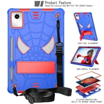 TECH CIRCLE Hard Case for Lenovo Tab M11 Tablet 11" 2024 (Model TB-330FU), Cool Spider Cartoon Cute Case with Folded Stand & Shoulder Strap, Sturdy Shockproof Rugged Cover for Kids Adult, Blue Red