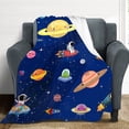 thumbnail image 5 of Space Blanket for Kids Boys Space Throw Blanket Galaxy Astronaut Planet Pattern Blanket Space Travel Blanket Lightweight Super Warm Soft Cozy Plush Fleece Flannel Blanket for Sofa Navy Blue 50"X40", 5 of 6