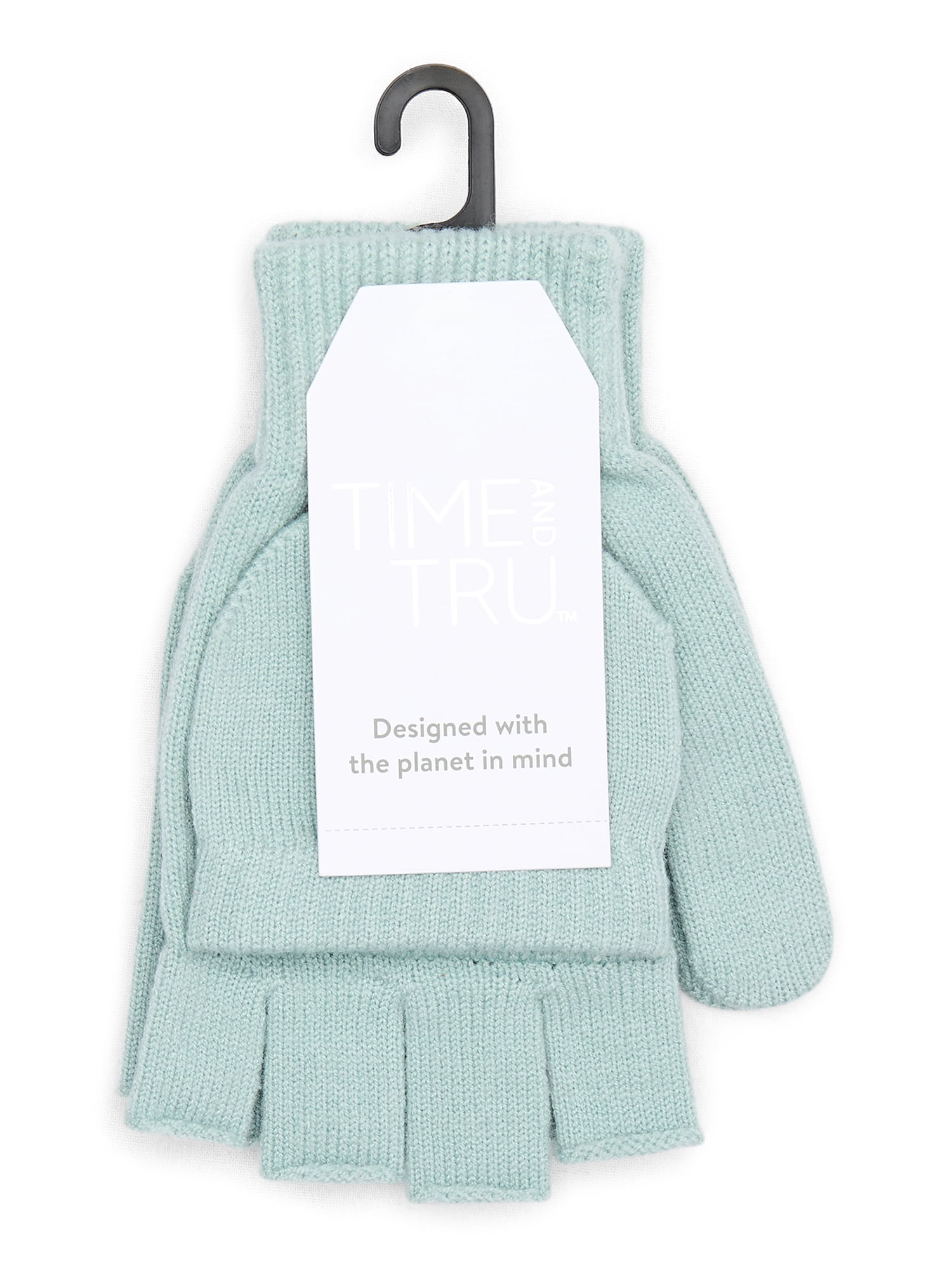 Time and Tru Women's Pop Top Knit Gloves, One Size Fits Most, Green Juniper