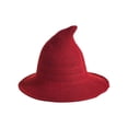thumbnail image 5 of CHJK Women Halloween Witch Hat Knitted Cap, Wide Brim Witch Hat for Halloween Party, Red, 5 of 6