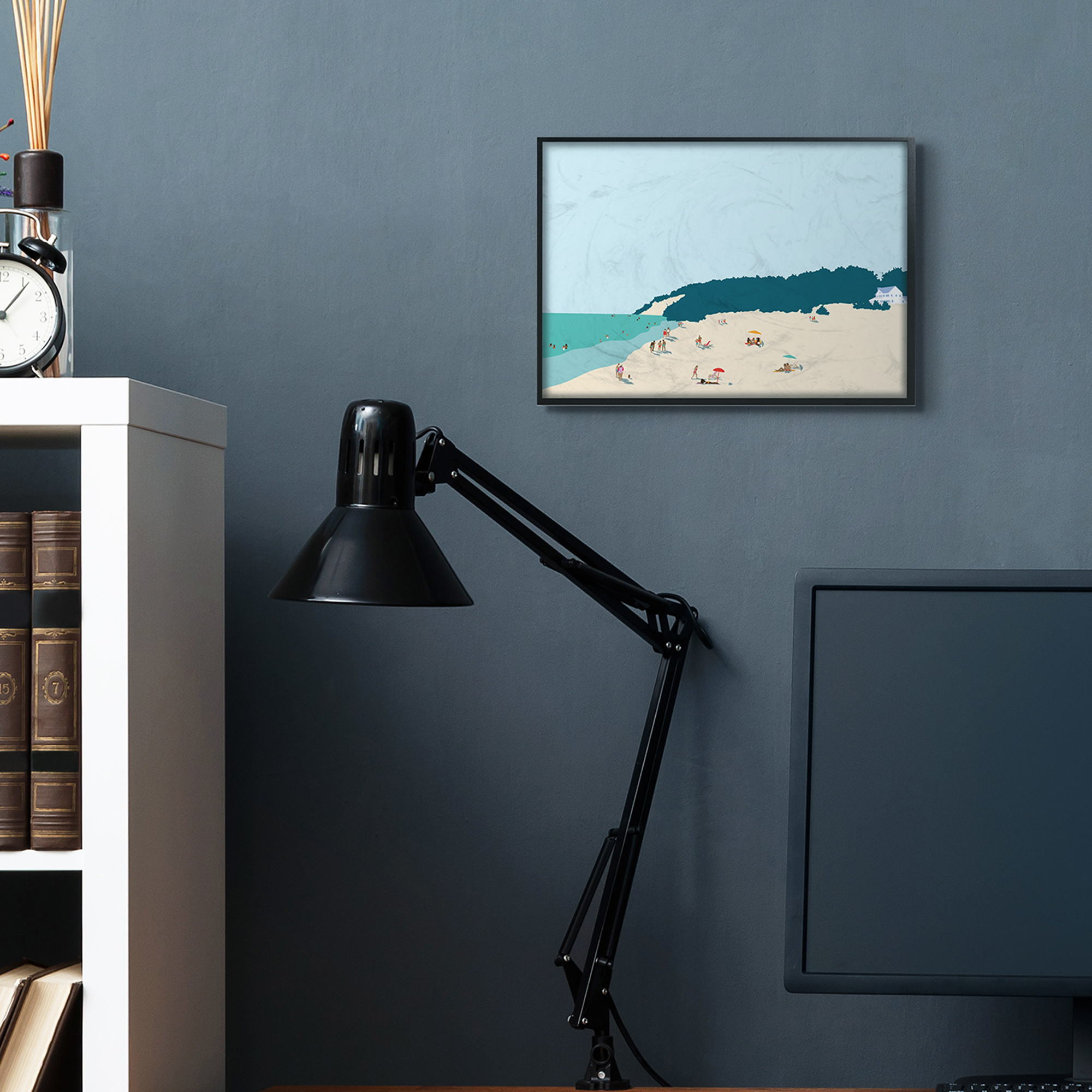Stupell Industries Coastal Beach Landscape Summer Umbrella Sunbathers Black Framed, 11 x 14, Design by Victoria Kukla