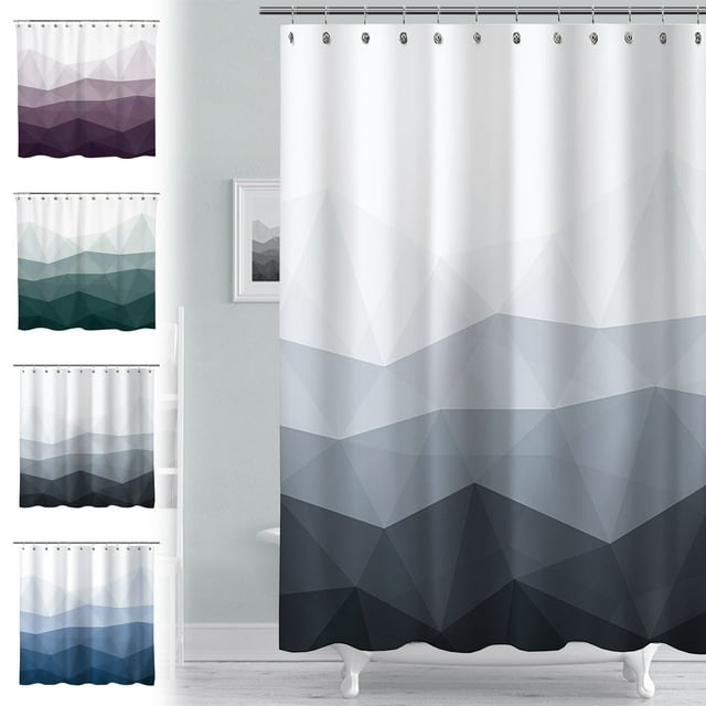 Waterproof Polyester Shower Curtain with Gradient Print - 70x70 Inch Bathroom Curtain with Rust-Proof Grommets for Bath and Shower