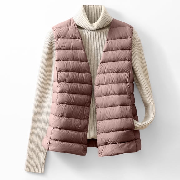 Aimik Womens Lightweight Puffer Vest Sleeveless Down Coat with V Neck Snap Button Closure Warm Winter Gilet for Casual Daily
