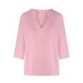 thumbnail image 4 of Baysbule Women Casual Cotton Linen V-Neck 3/4 Sleeve Shirt Top Lightweight Comfortable Home Office Wear, 4 of 5