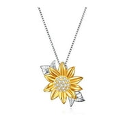 Valentine's Day Gift S925 Sterling Silver You Are My Sunshine Sunflower Pendant Necklace For Women with Box Chain 18"