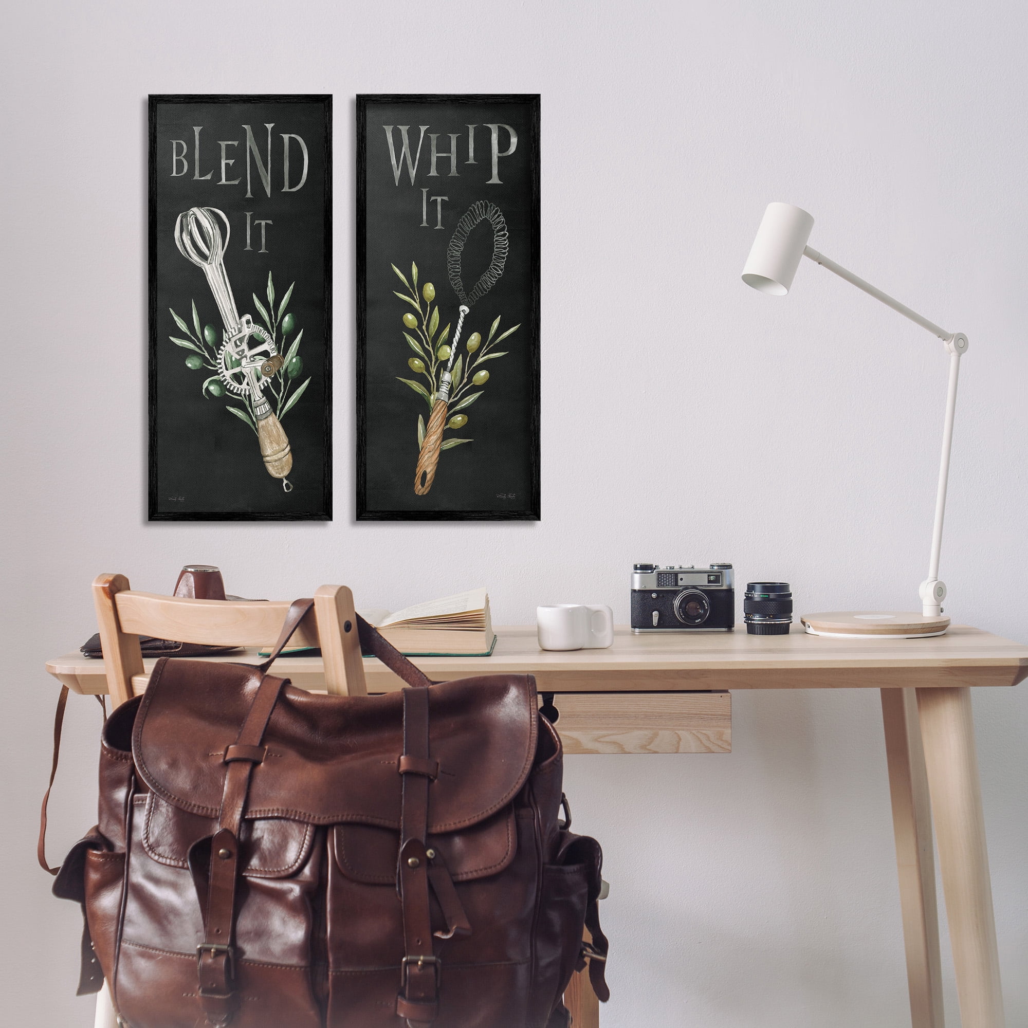 Stupell Industries Vintage Utensil Phrases Botanical & Floral Painting Black Framed Art Print Wall Art, 10 x 24, Set of 2