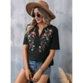 thumbnail image 4 of Mexican Shirts for Women Embroidered Traditional Summer Blouse Floral Tunic V Neck Short Sleeve T Shirt Black XXL, 4 of 7