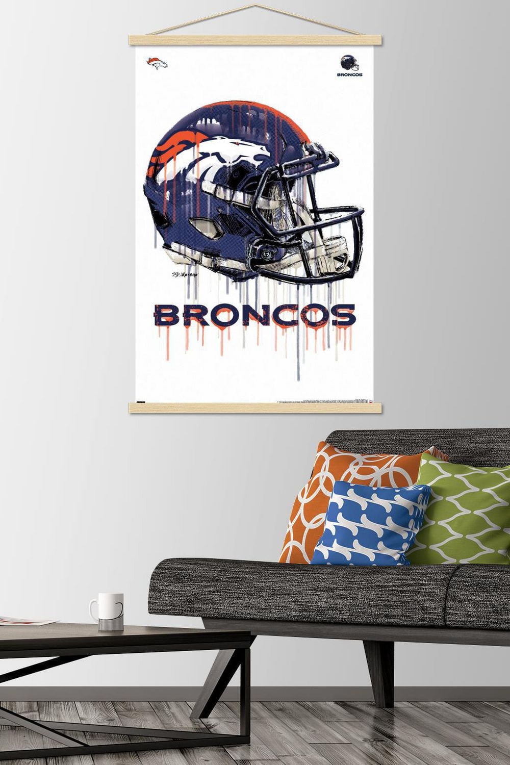 NFL Denver Broncos - Drip Helmet 20 Wall Poster, 14.725" x 22.375" Framed