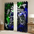 thumbnail image 2 of Manfei Motorcycle Motocross Curtains Pack of 2 (42x84 Each),Honeycomb Grid Curtains Blackout,Blue Green Bedroom Curtains,Sport Bedroom Decorative, 2 of 6
