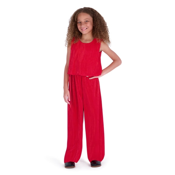 Kensie Girl Sleeveless Pleated Metallic Jumpsuit Red, Sizes 4-16