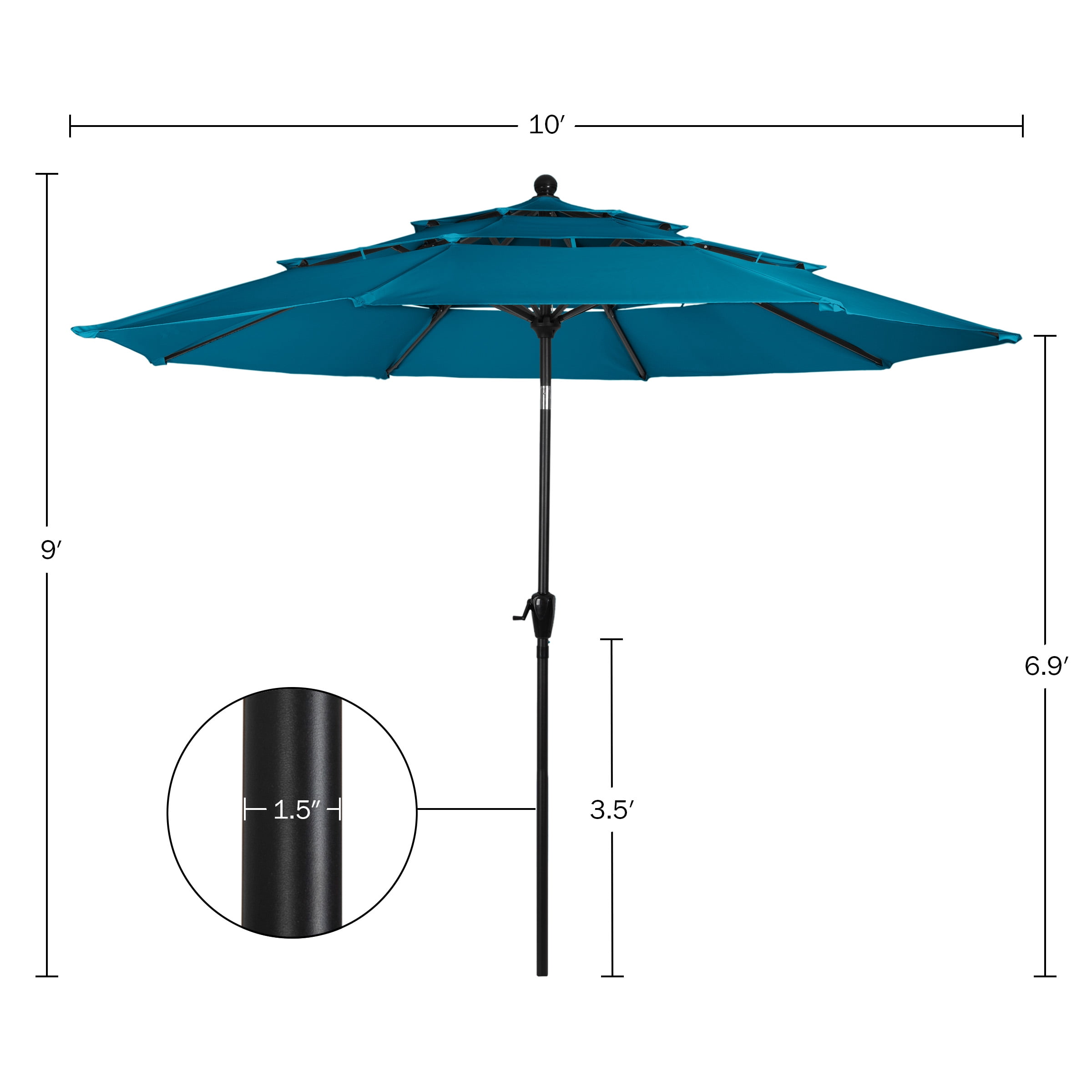 Pure Garden 10 ft Patio Umbrella - 3-Tier Outdoor Sunshade with Tilt, Teal